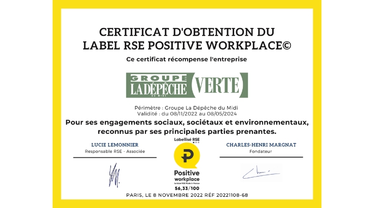 RSE : le Groupe La Dépêche du Midi labellisé par Positive Workplace